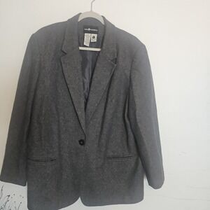 Sag Harbor Wool-Blend Blazer Women's 18 1-Button Gray Classic Vtg